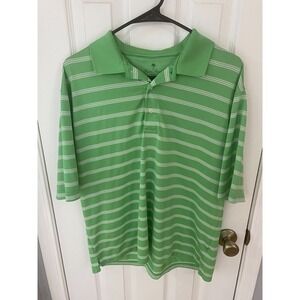Palm Beach Golf Polo Shirt Mens Large Green White Striped Excellent‎ Performance